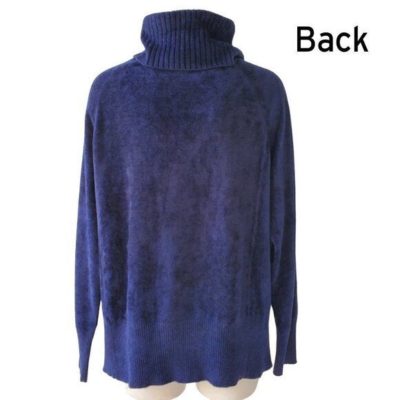 Aritzia Babaton Group Cozy Chenille Oversized Turtleneck Navy Blue Size M - Picture 4 of 16